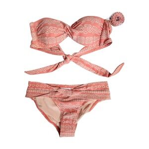 NWOT Robin Piccone Bikini Set Womens M Coral Medallion Excellent Bandeau 2 Piece